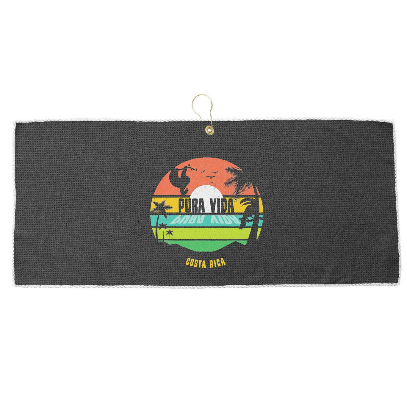 Costa Rica Pura Vida Tropical Sloth & Toucan Sunset Souvenir Large Microfiber Waffle Golf Towel