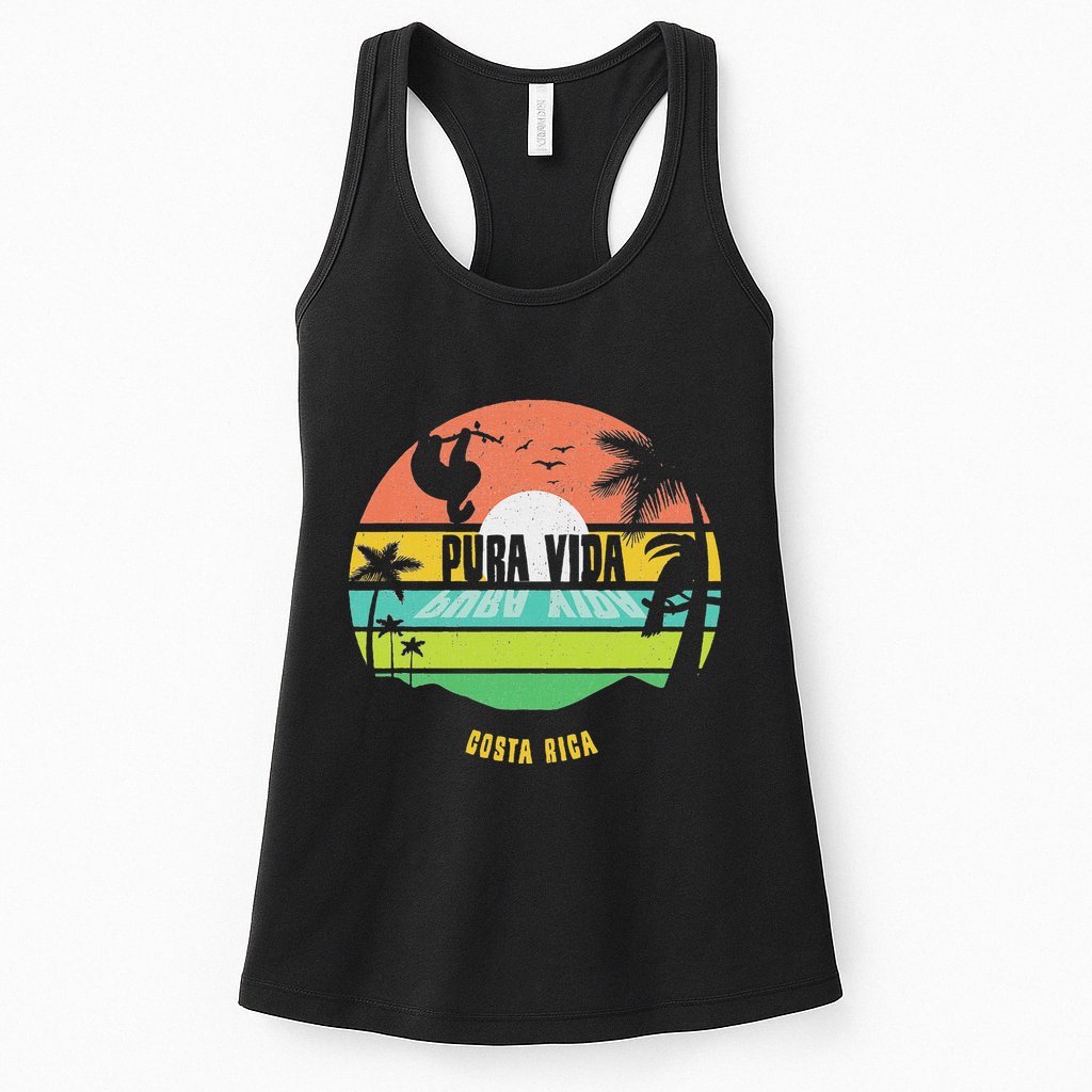Costa Rica Pura Vida Tropical Sloth & Toucan Sunset Souvenir Womens Tank Top