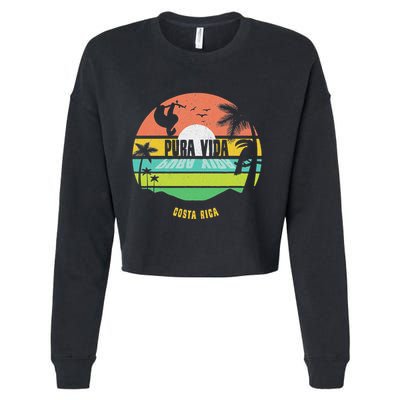 Costa Rica Pura Vida Tropical Sloth & Toucan Sunset Souvenir Cropped Pullover Crew