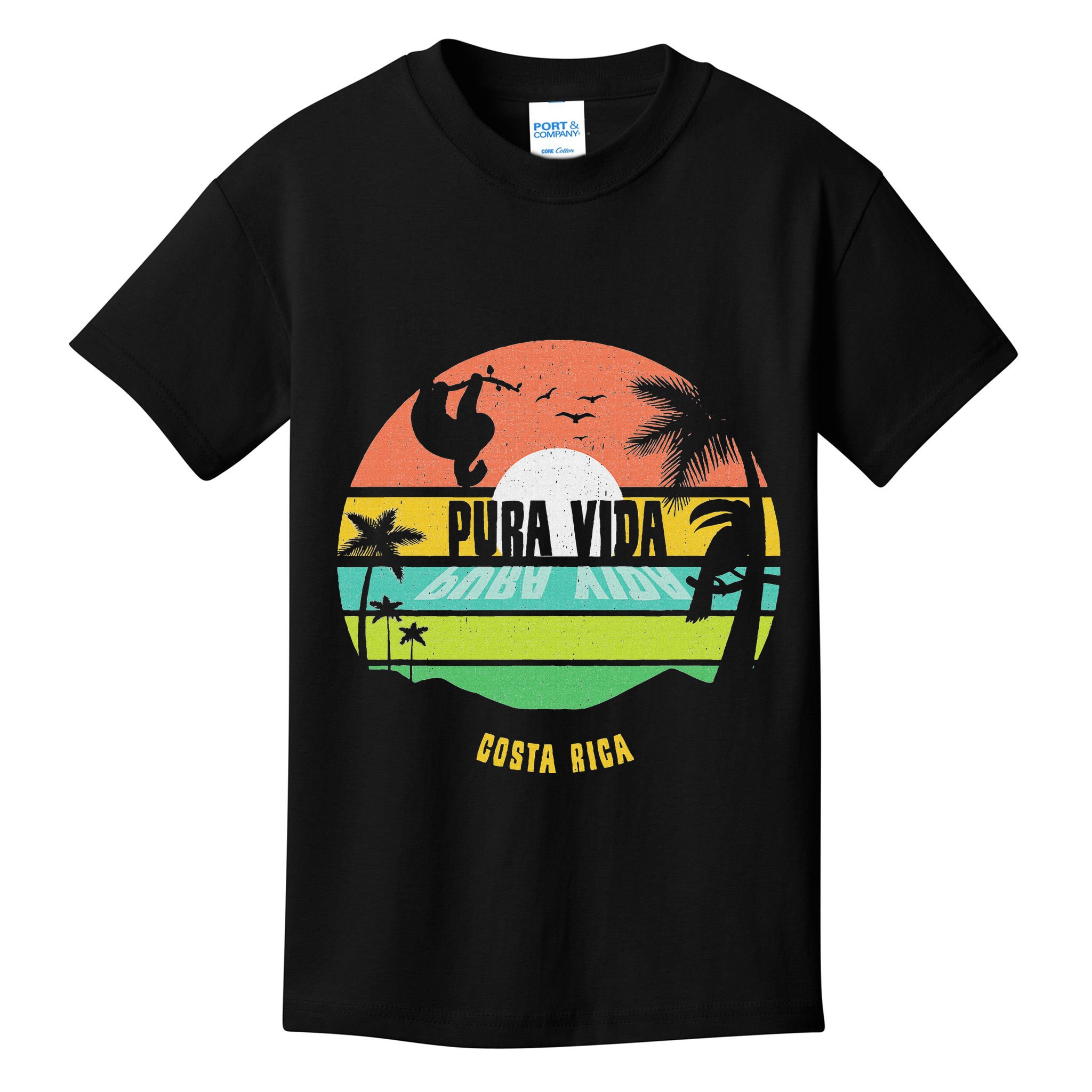 Costa Rica Pura Vida Tropical Sloth & Toucan Sunset Souvenir Kids T-Shirt