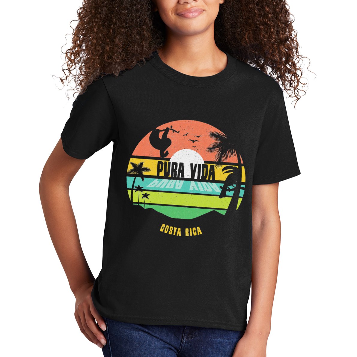 Costa Rica Pura Vida Tropical Sloth & Toucan Sunset Souvenir Kids T-Shirt