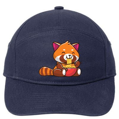 Cute Red Panda Eating Noodle Cartoon 7-Panel Snapback Hat