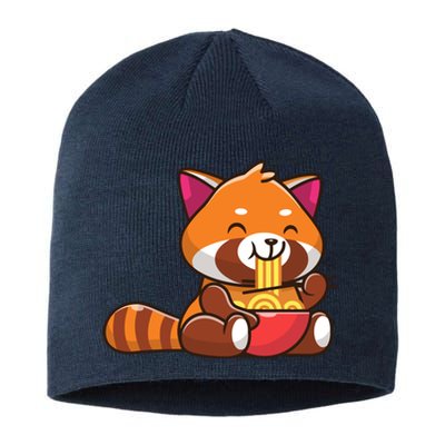 Cute Red Panda Eating Noodle Cartoon Sustainable Beanie