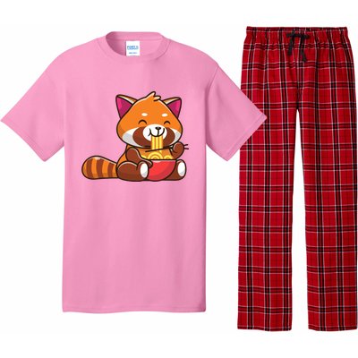 Cute Red Panda Eating Noodle Cartoon Pajama Set