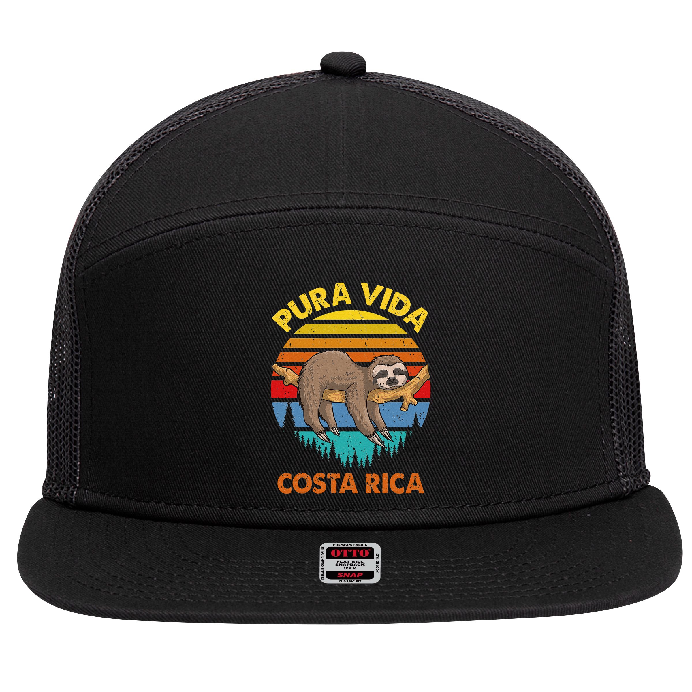 Costa Rica Pura Vida Sloth 7 Panel Mesh Trucker Snapback Hat