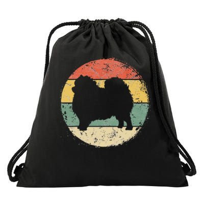 Circular Retro Pomeranian Owner Parents Pompom Dog Mom Drawstring Bag