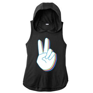 Colorful Retro Peace Sign Ladies PosiCharge Tri-Blend Wicking Draft Hoodie Tank