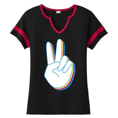 Colorful Retro Peace Sign Ladies Halftime Notch Neck Tee