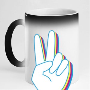 Colorful Retro Peace Sign 11oz Black Color Changing Mug