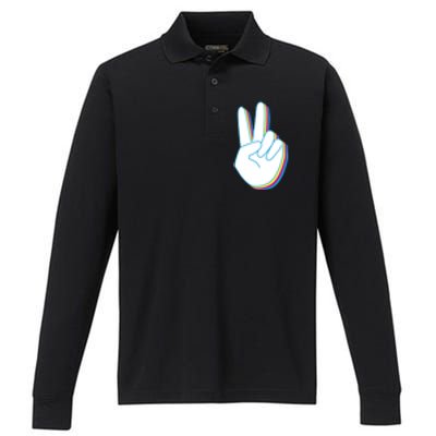 Colorful Retro Peace Sign Performance Long Sleeve Polo