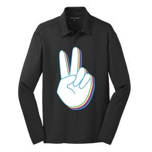 Colorful Retro Peace Sign Silk Touch Performance Long Sleeve Polo