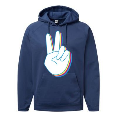 Colorful Retro Peace Sign Performance Fleece Hoodie