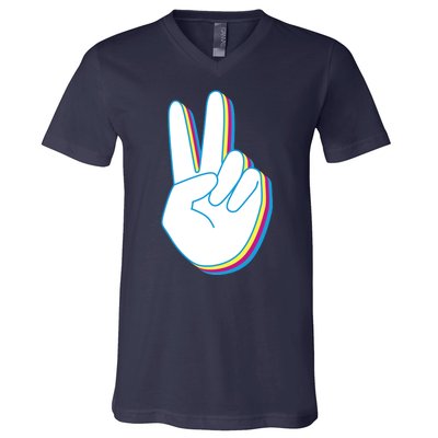 Colorful Retro Peace Sign V-Neck T-Shirt