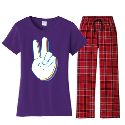 Colorful Retro Peace Sign Women's Flannel Pajama Set