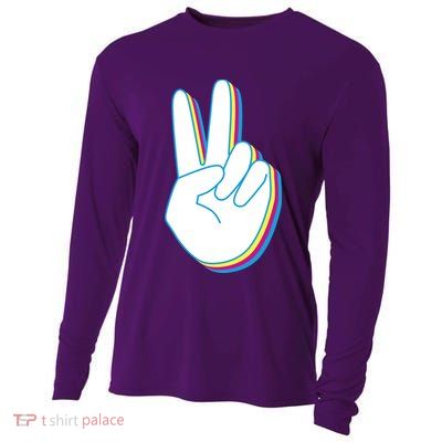 Colorful Retro Peace Sign Cooling Performance Long Sleeve Crew