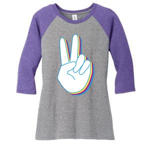 Colorful Retro Peace Sign Women's Tri-Blend 3/4-Sleeve Raglan Shirt