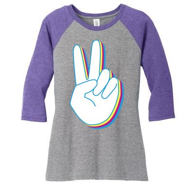 Colorful Retro Peace Sign Women's Tri-Blend 3/4-Sleeve Raglan Shirt