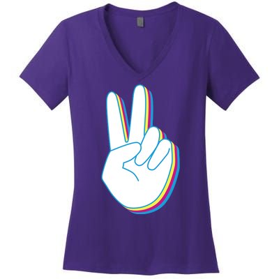 Colorful Retro Peace Sign Women's V-Neck T-Shirt