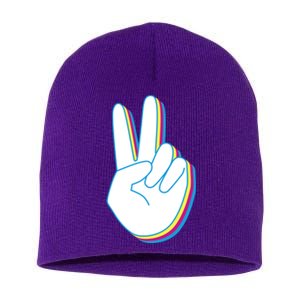 Colorful Retro Peace Sign Short Acrylic Beanie