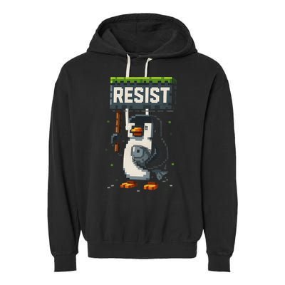 Cool Resist Penguin Funny Pixel Art Gamer Garment-Dyed Fleece Hoodie
