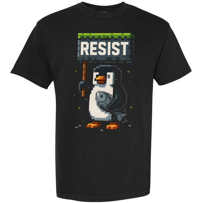 Cool Resist Penguin Funny Pixel Art Gamer Garment-Dyed Heavyweight T-Shirt