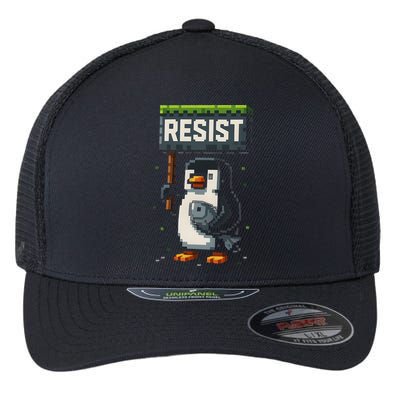 Cool Resist Penguin Funny Pixel Art Gamer Flexfit Unipanel Trucker Cap
