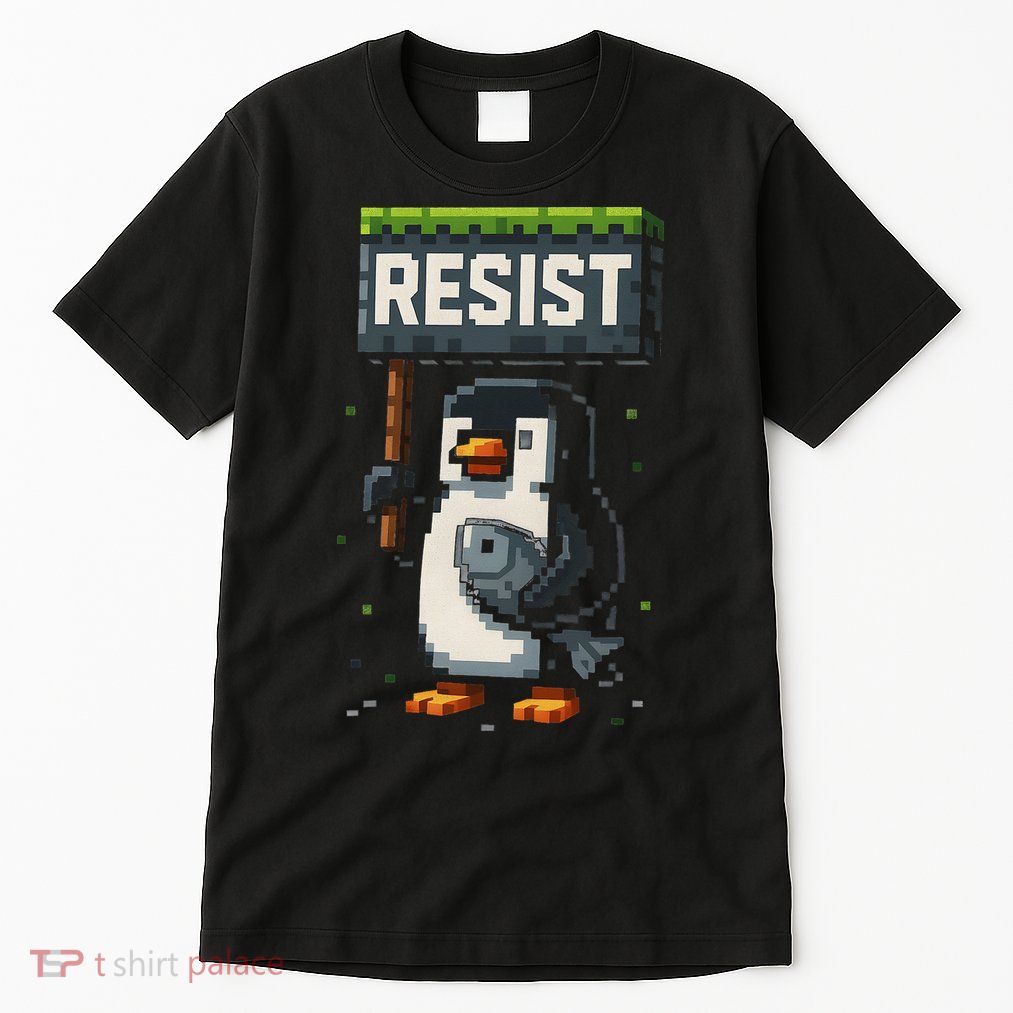 Cool Resist Penguin Funny Pixel Art Gamer Tall T-Shirt