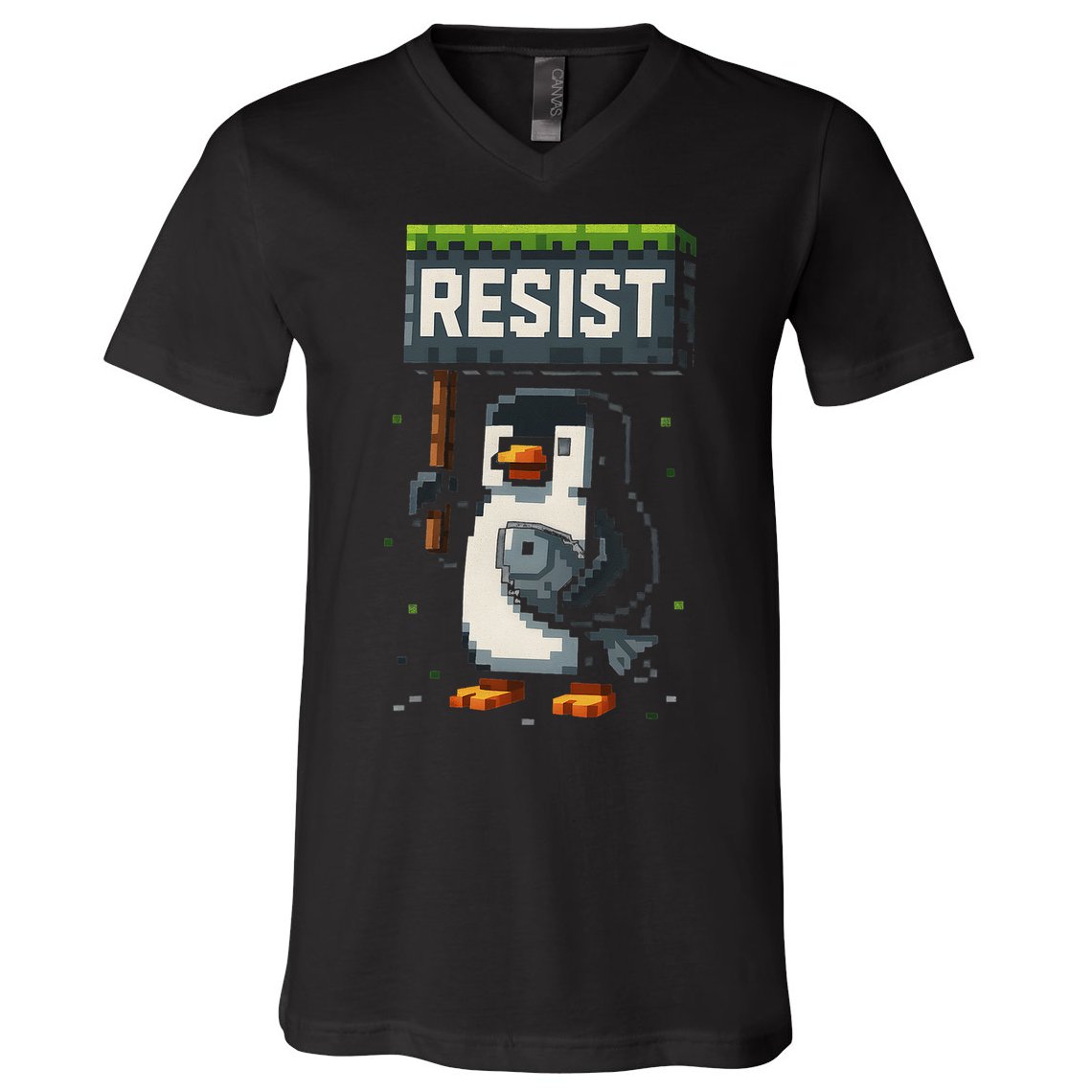 Cool Resist Penguin Funny Pixel Art Gamer V-Neck T-Shirt