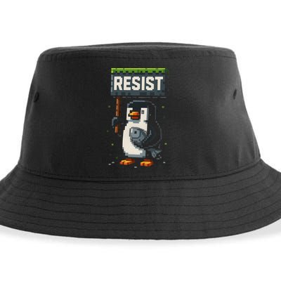 Cool Resist Penguin Funny Pixel Art Gamer Sustainable Bucket Hat