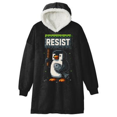 Cool Resist Penguin Funny Pixel Art Gamer Hooded Wearable Blanket