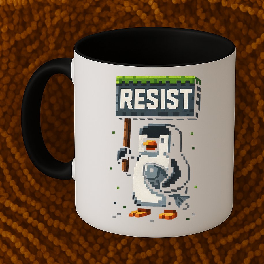 Cool Resist Penguin Funny Pixel Art Gamer Mug