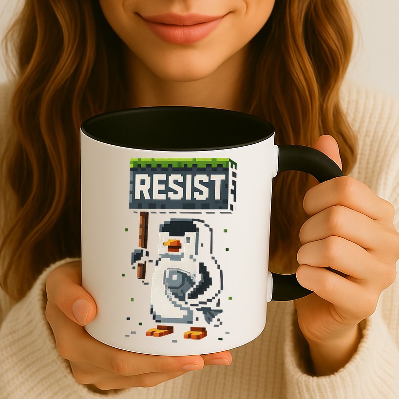 Cool Resist Penguin Funny Pixel Art Gamer Mug