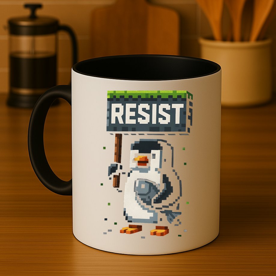 Cool Resist Penguin Funny Pixel Art Gamer Mug