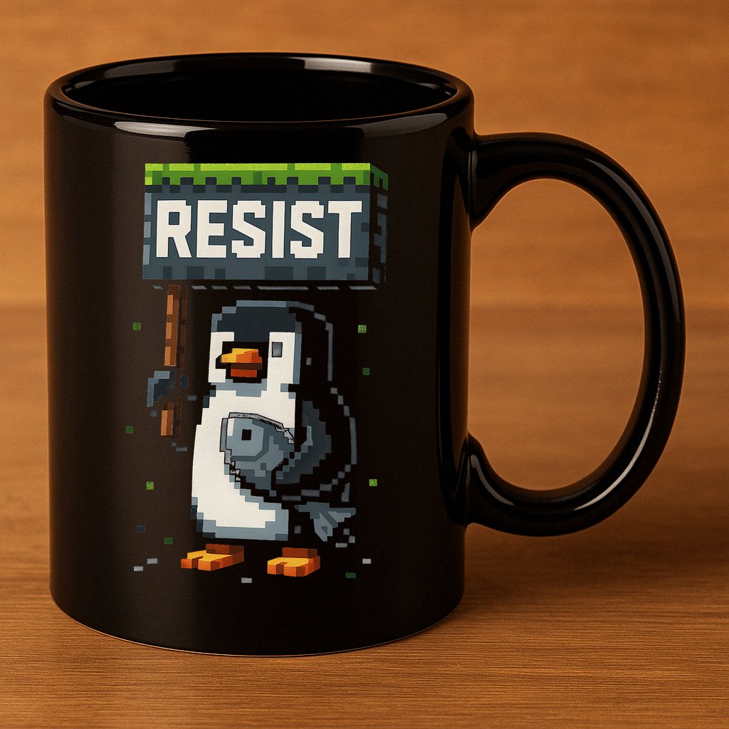 Cool Resist Penguin Funny Pixel Art Gamer 11oz C Handle Ceramic Mug