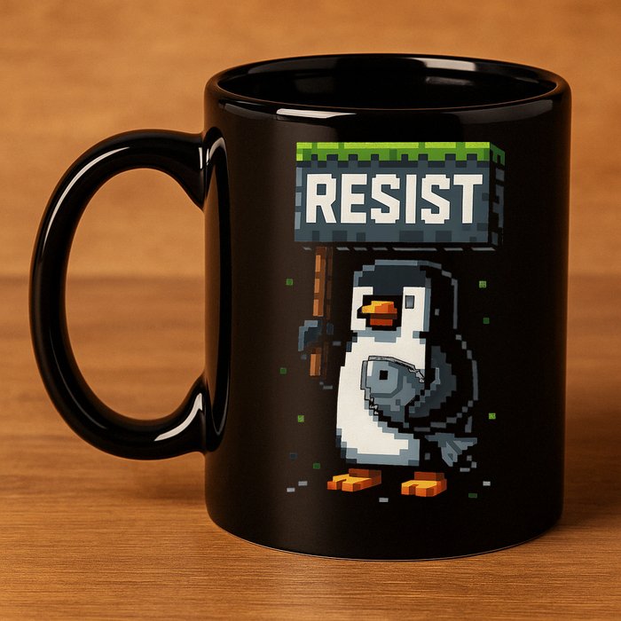 Cool Resist Penguin Funny Pixel Art Gamer 11oz C Handle Ceramic Mug