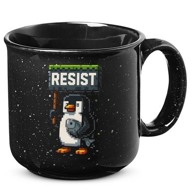 Cool Resist Penguin Funny Pixel Art Gamer 15oz Campfire Ceramic Mug