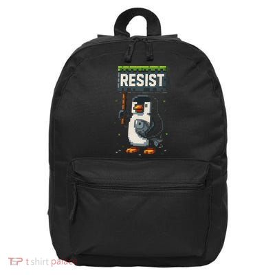 Cool Resist Penguin Funny Pixel Art Gamer 16 in Basic Backpack