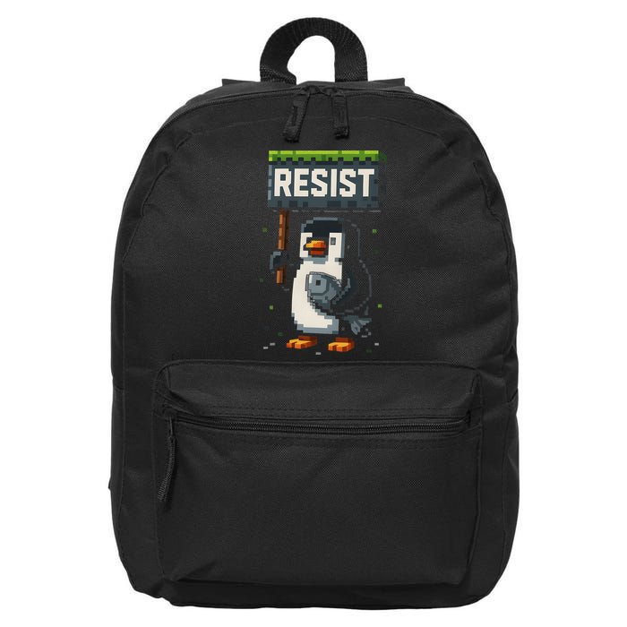 Cool Resist Penguin Funny Pixel Art Gamer 16 in Basic Backpack