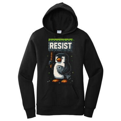 Cool Resist Penguin Funny Pixel Art Gamer Women's Pullover Hoodie