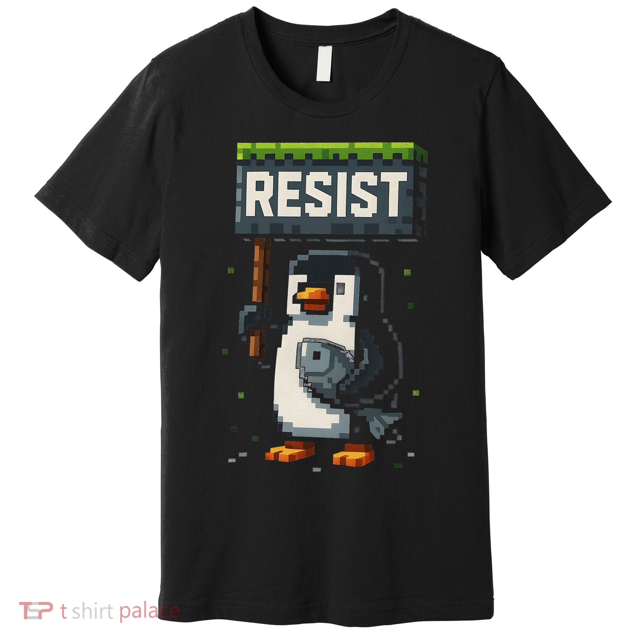 Cool Resist Penguin Funny Pixel Art Gamer Premium T-Shirt
