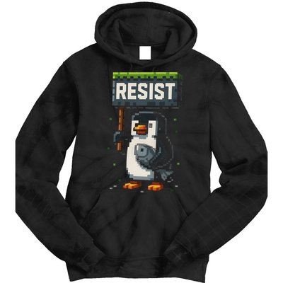 Cool Resist Penguin Funny Pixel Art Gamer Tie Dye Hoodie