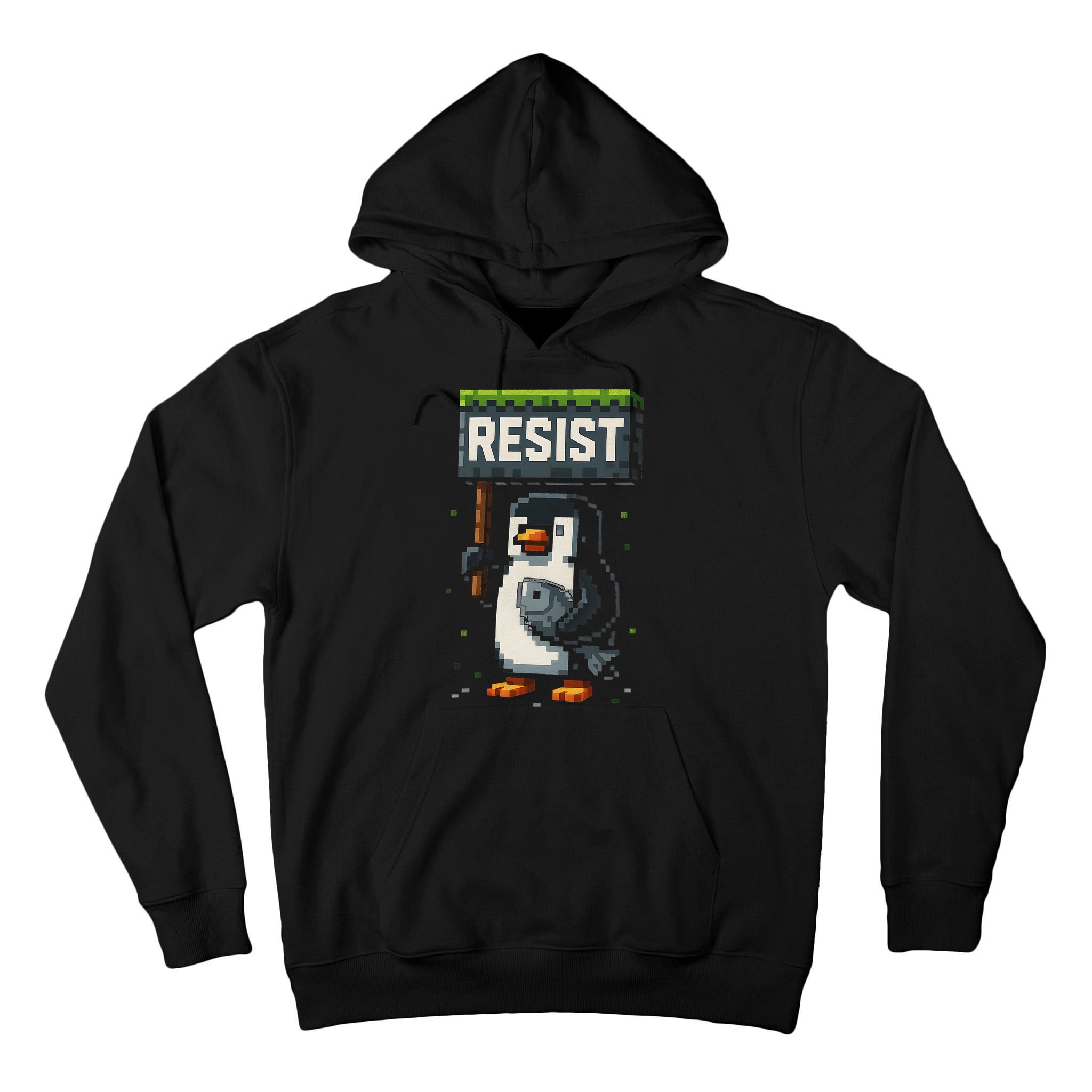 Cool Resist Penguin Funny Pixel Art Gamer Tall Hoodie