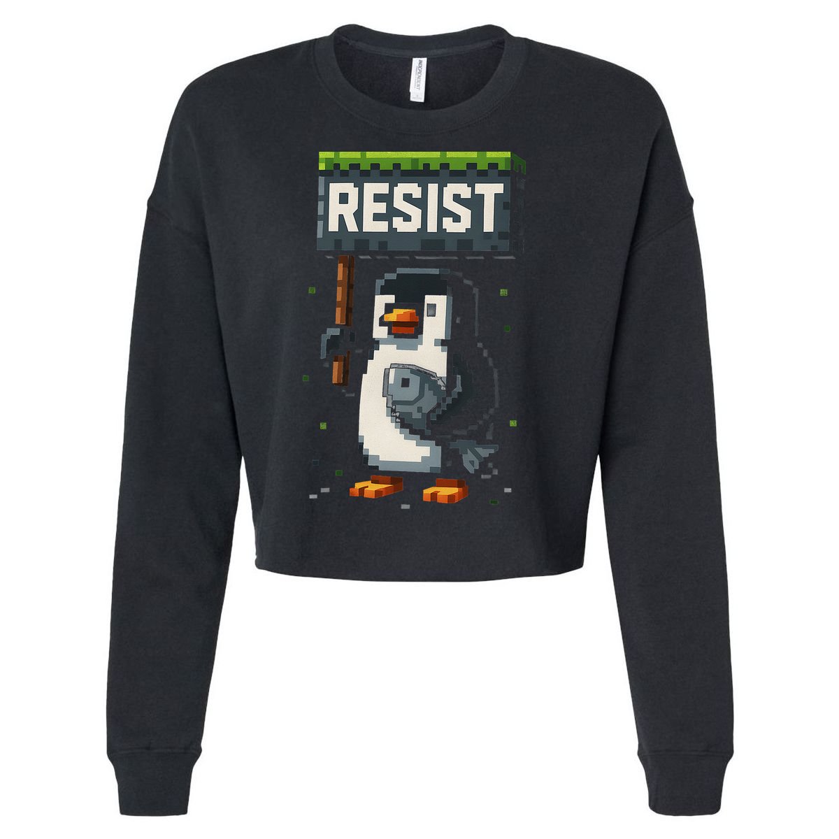 Cool Resist Penguin Funny Pixel Art Gamer Cropped Pullover Crew