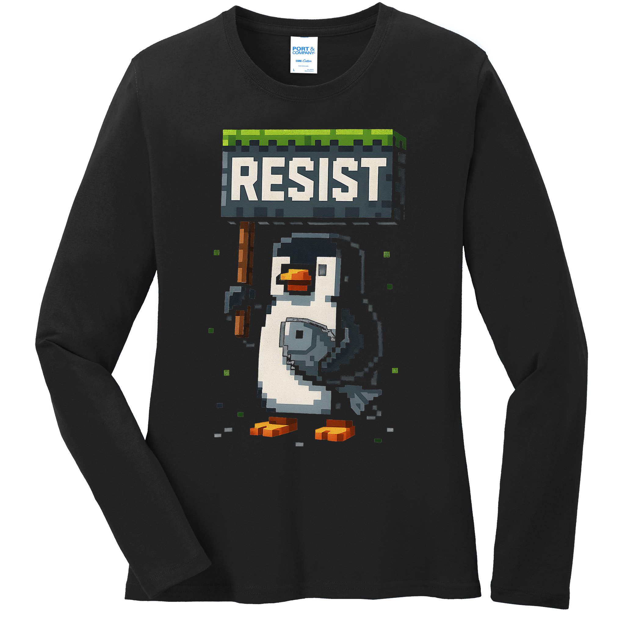 Cool Resist Penguin Funny Pixel Art Gamer Ladies Long Sleeve Shirt