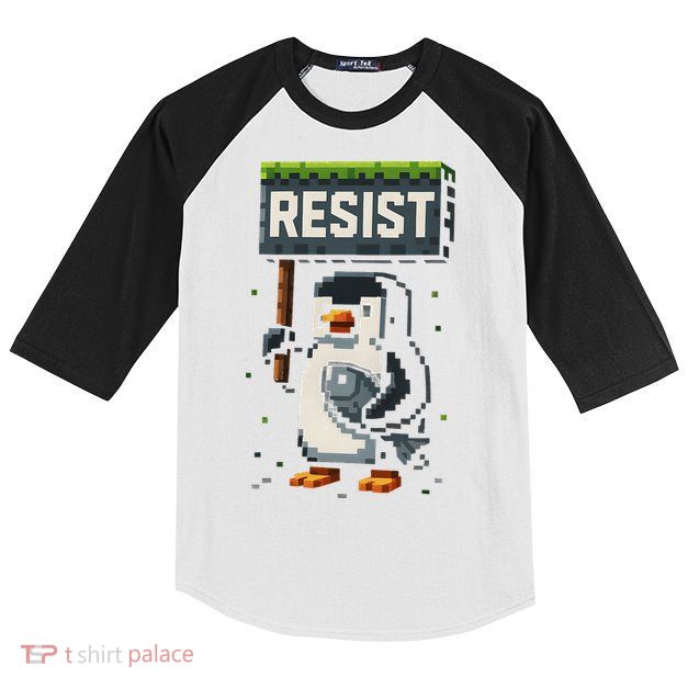 Cool Resist Penguin Funny Pixel Art Gamer Kids Colorblock Raglan Jersey