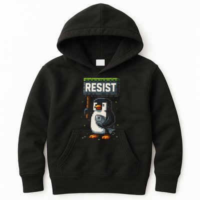 Cool Resist Penguin Funny Pixel Art Gamer Kids Hoodie