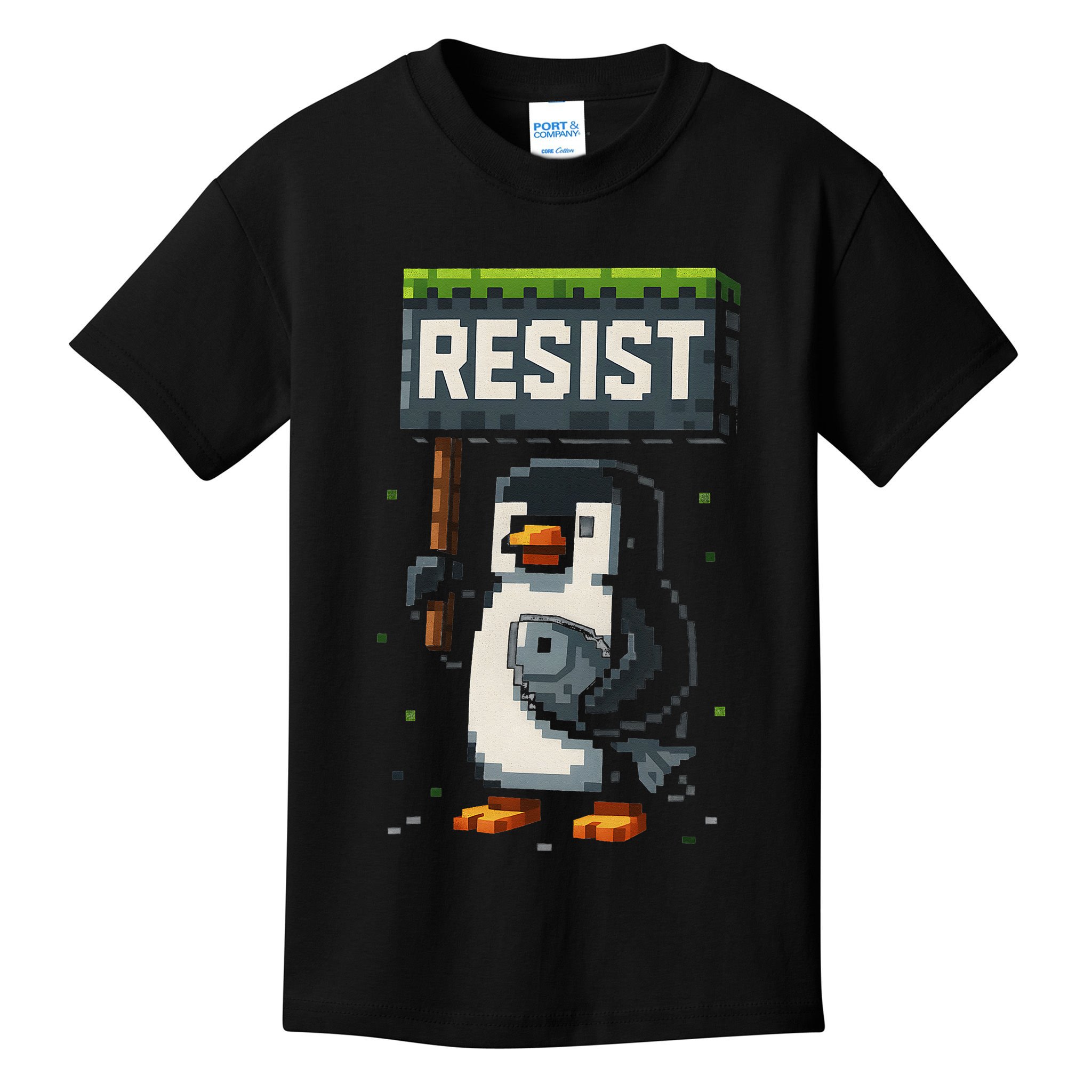 Cool Resist Penguin Funny Pixel Art Gamer Kids T-Shirt