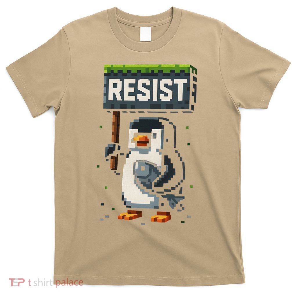 Cool Resist Penguin Funny Pixel Art Gamer T-Shirt
