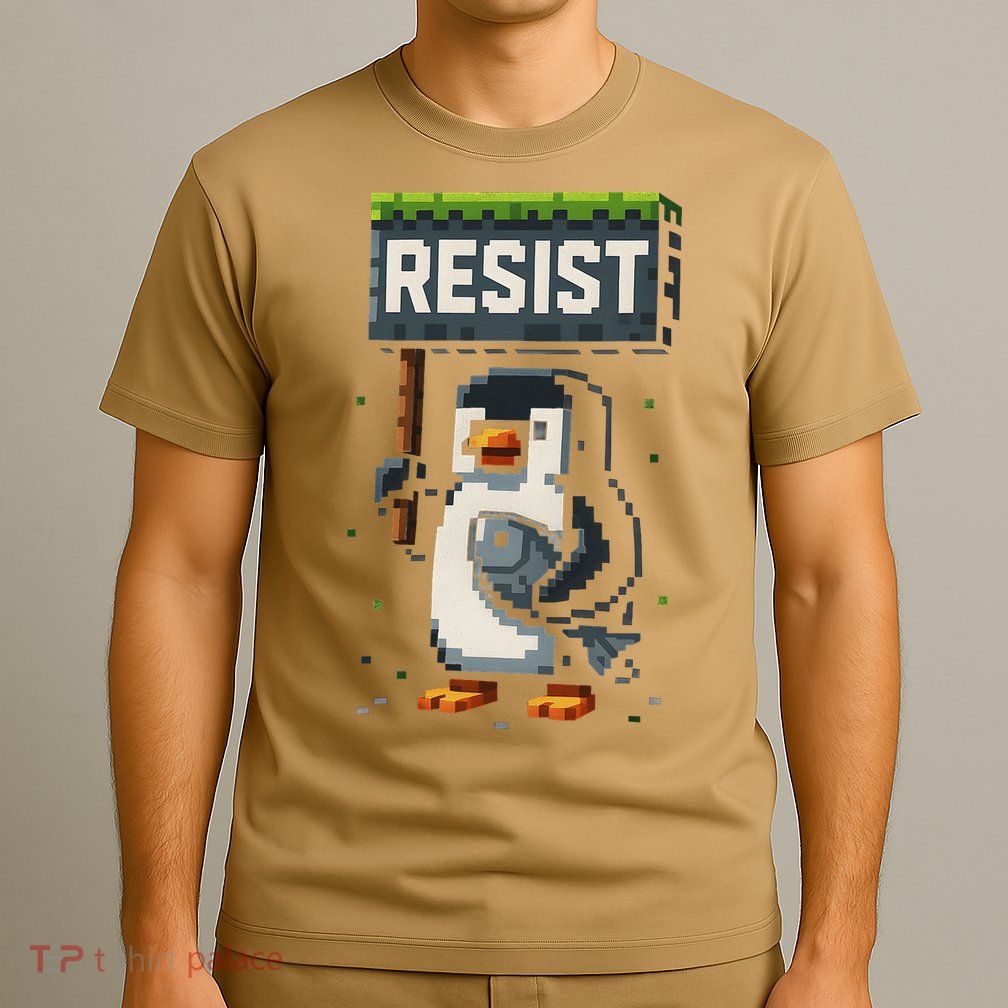 Cool Resist Penguin Funny Pixel Art Gamer T-Shirt