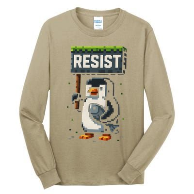 Cool Resist Penguin Funny Pixel Art Gamer Tall Long Sleeve T-Shirt